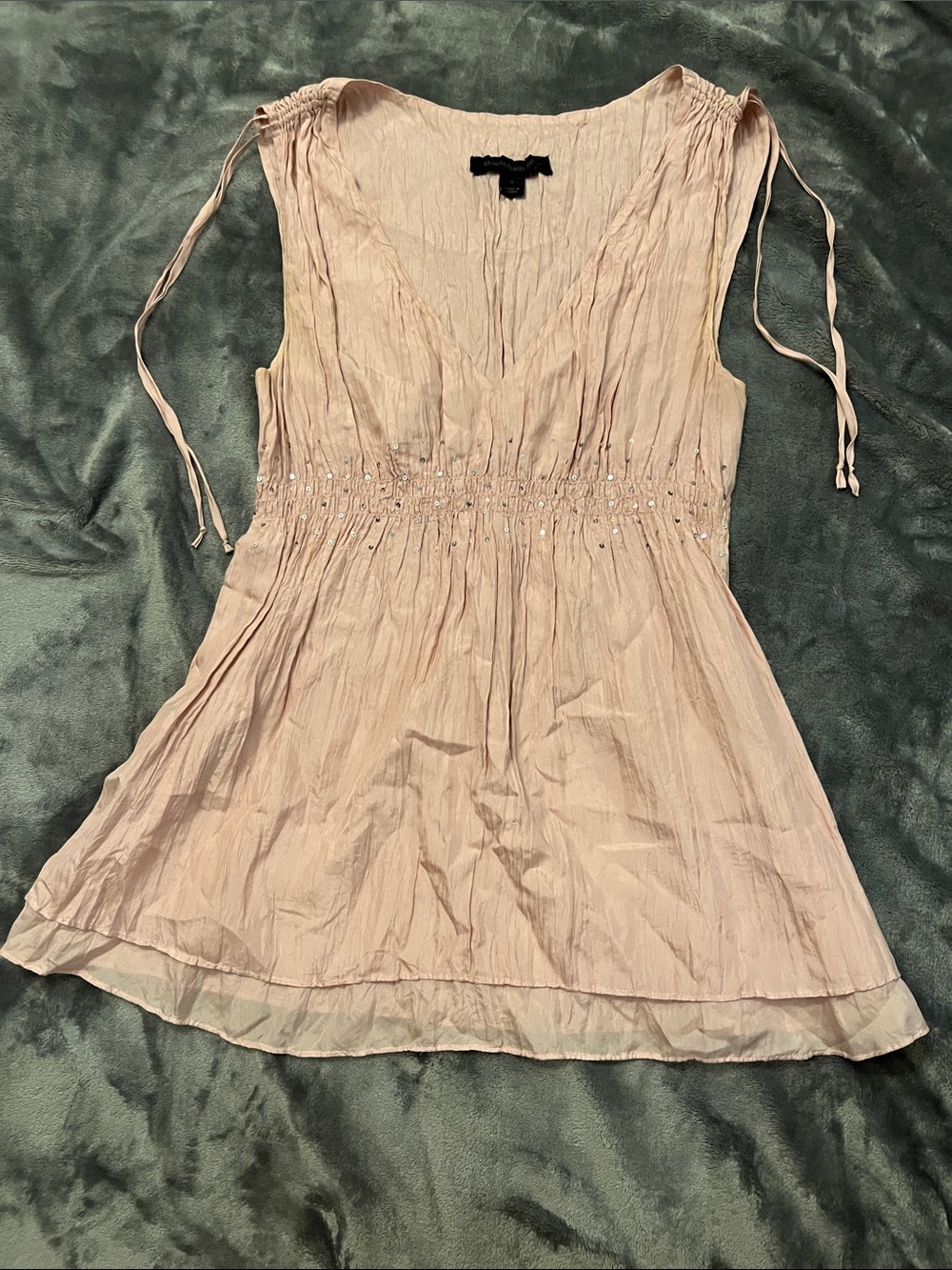 Express Pale Pink Sleeveless V-Neck Tunic with Embellished Empire Waist
